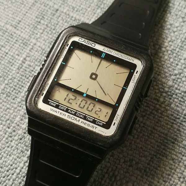 vintage casio ae-7w ana digi alarm chrono lcd watch module 187