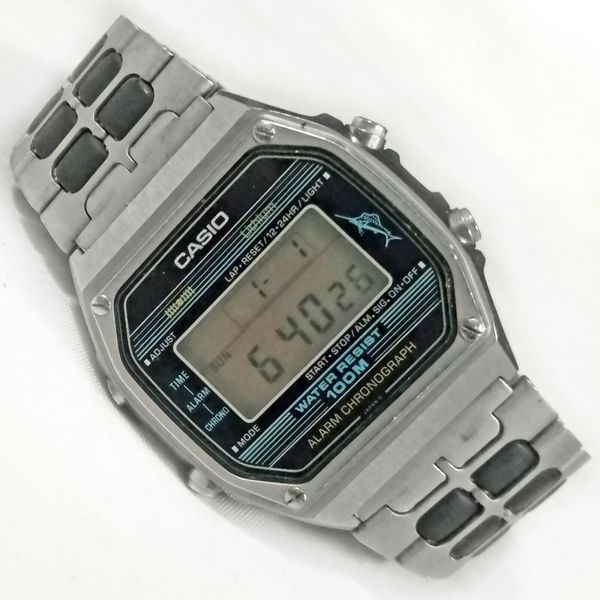 Vintage Casio Digital Dive Watch W350 Solid Stainless Steel Sailfish 36mm Mens WatchCharts