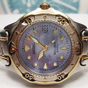 SEIKO SCUBA 200M AIR DIVERS 2-TONE MIDSIZE WATCH 7N35-6030