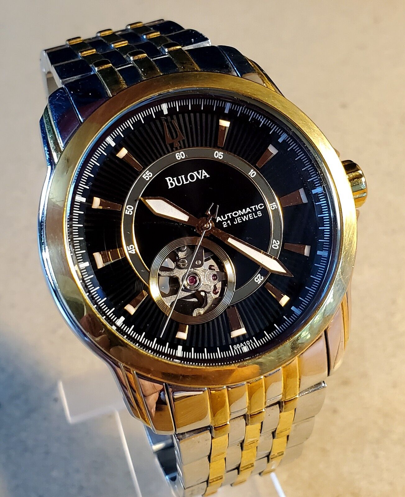 BULOVA Open Heart C977598 Two Tone Black 21J Automatic