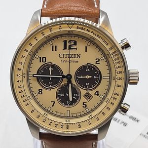 CITIZEN ベージュレザー WTS]Citizen Eco-Drive Weekender, Chrono Stainless Leather Quartz