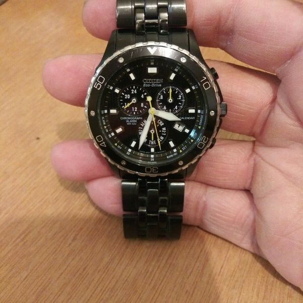 Citizen EcoDrive E820S062390 Black Alarm Chronograph Men's Watch Nice