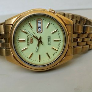 seiko 5 automatic 7s26 full radium glow dial golden wristwatch for men's |  WatchCharts