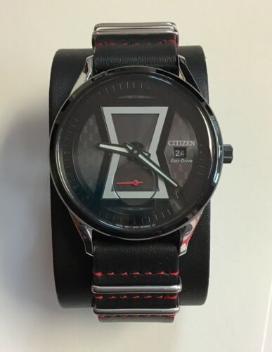 CITIZEN Eco-Drive MARVEL Black Widow Black Leather Strap WATCH