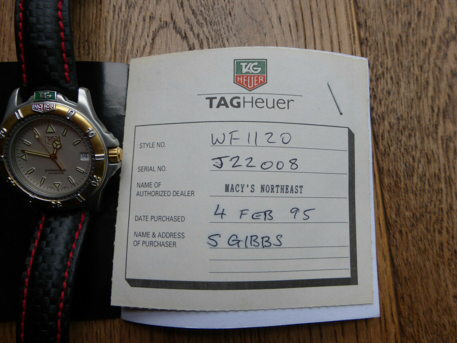 Tag Heuer Professional 4000 Series Watch Model WF1120 0