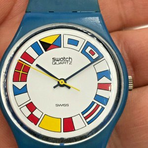 Swatch Watch GS101 Nautical 12 Flags Blue 1984 Working Extremely
