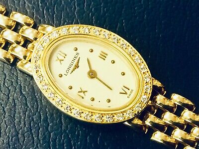 Ladies 18ct Gold Longines Prestige Diamond Set Bracelet Watch L