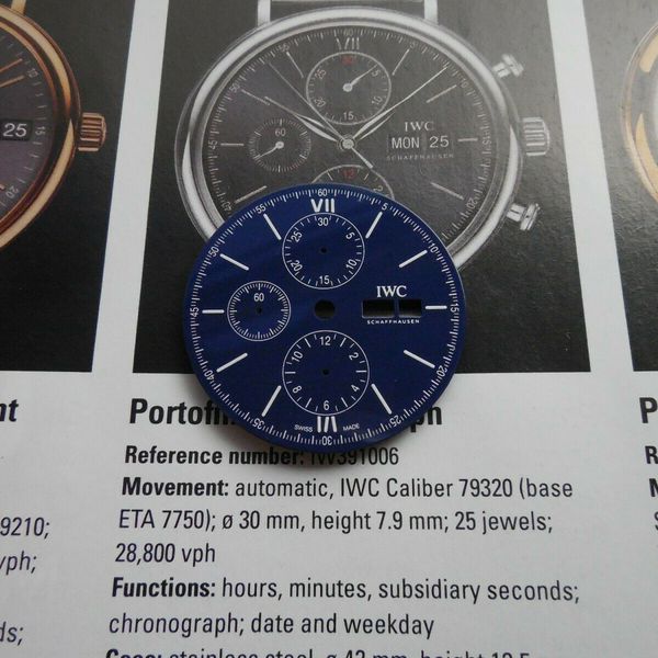IWC PORTOFINO BLUE CHRONOGRAPH DAY/DATE DIAL PARTS OR REPLACEMENT BASE