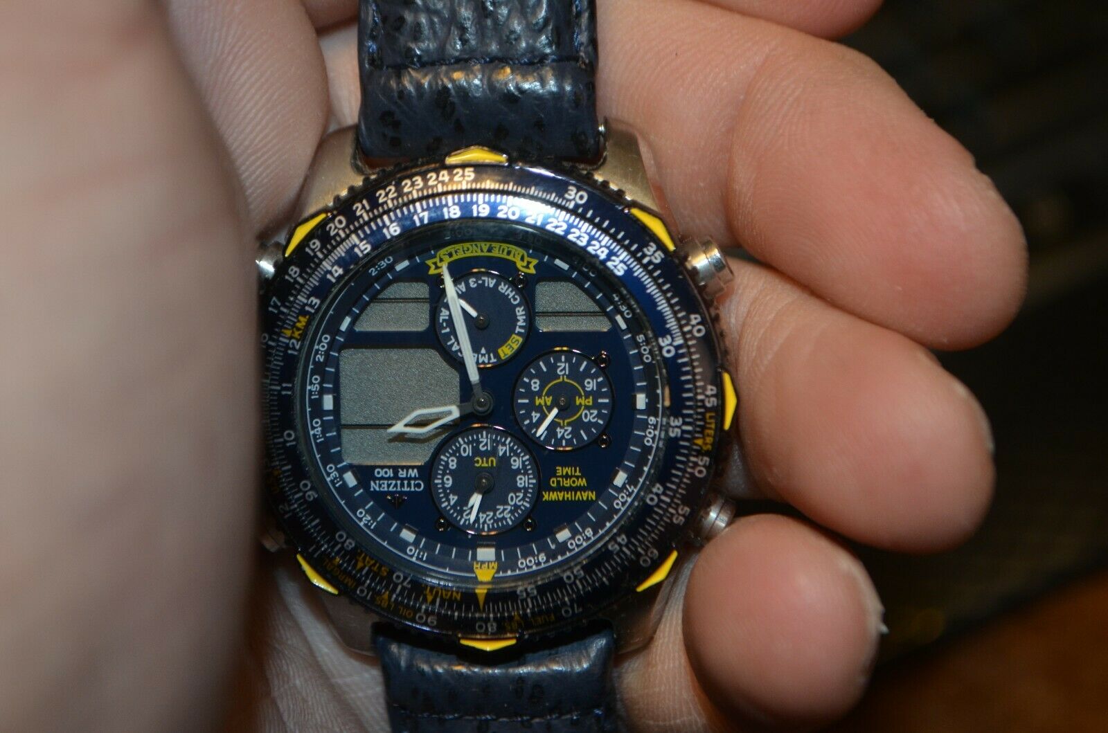 Citizen Blue Angels Navihawk C300 Q00869 WR100 World Time Chronograph Mens Watch WatchCharts