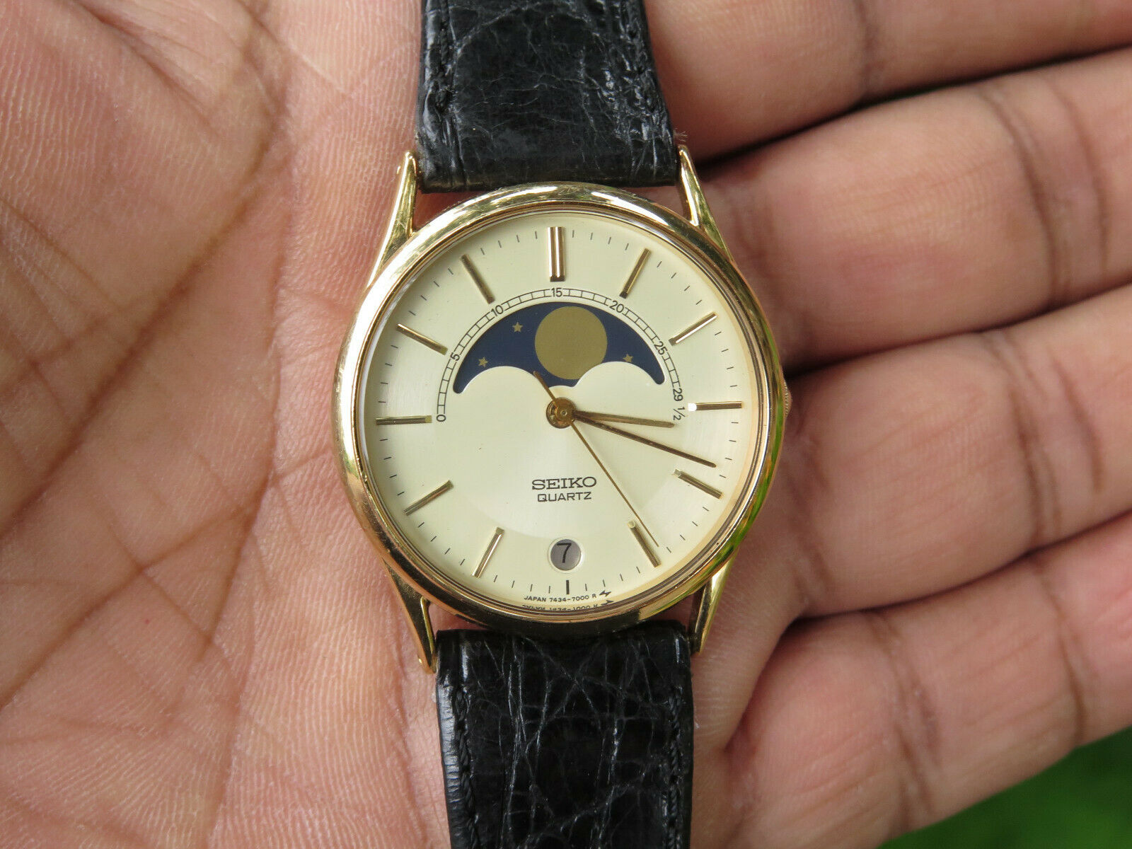 SEIKO 7434-7001 ムーンフェイズ New Old Stock Seiko Moon Phase quartz Dress watch, very