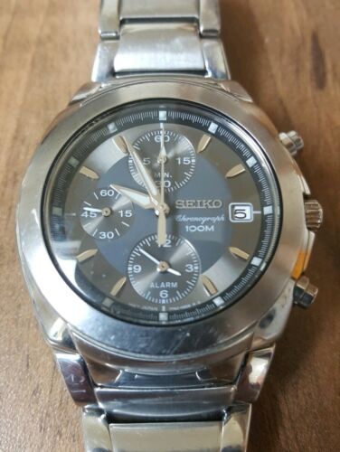 Seiko 7T62 0EE0 Chronograph Alarm Stainless Steel Mens Watch