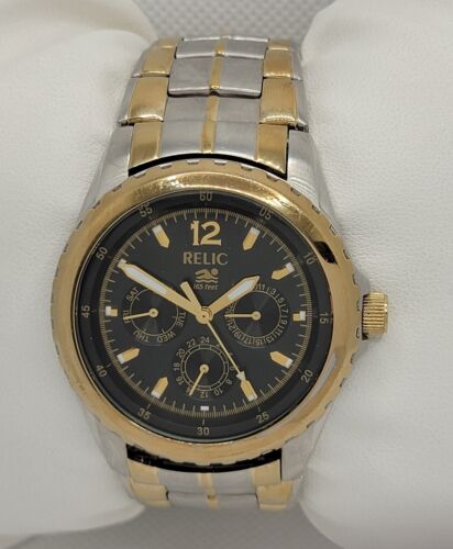 ★☆　Oder Relic 　★☆ Mens Relic Wet by Fossil Silver Gold Tone Day Date Bracelet