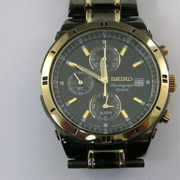 Seiko Chronograph Watch Black & Gold w/ Band 7T62-0FY0 | WatchCharts