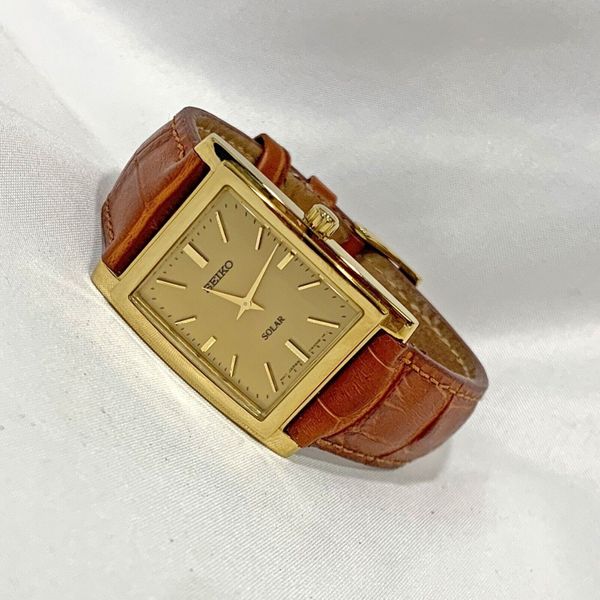 SEIKOセイコー V115-0AC0 ゴールドダイヤル ソーラー Seiko Solar Tank Watch Men Goldtone Gold Dial V115-0AC0 | eBay