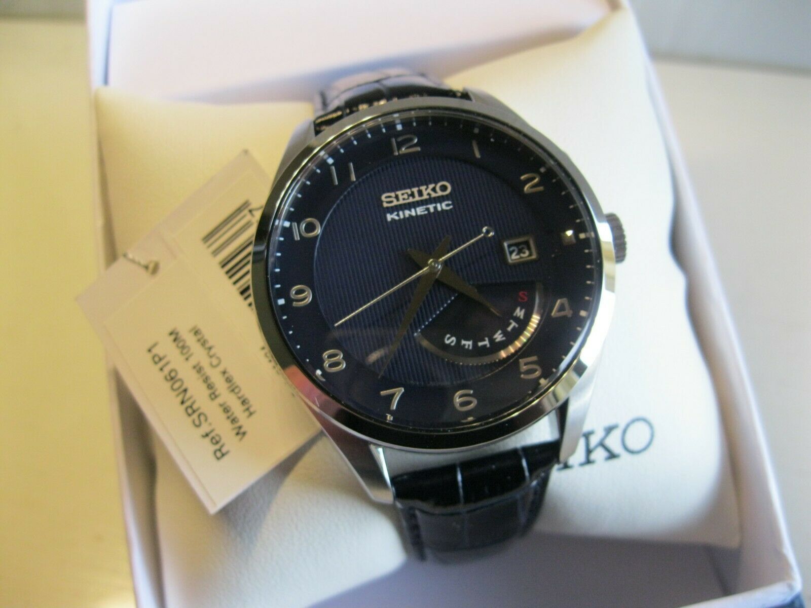 Seiko Mn's SRN061P1 Neo Classic Kinetic Blue Dial SilverTone Black 