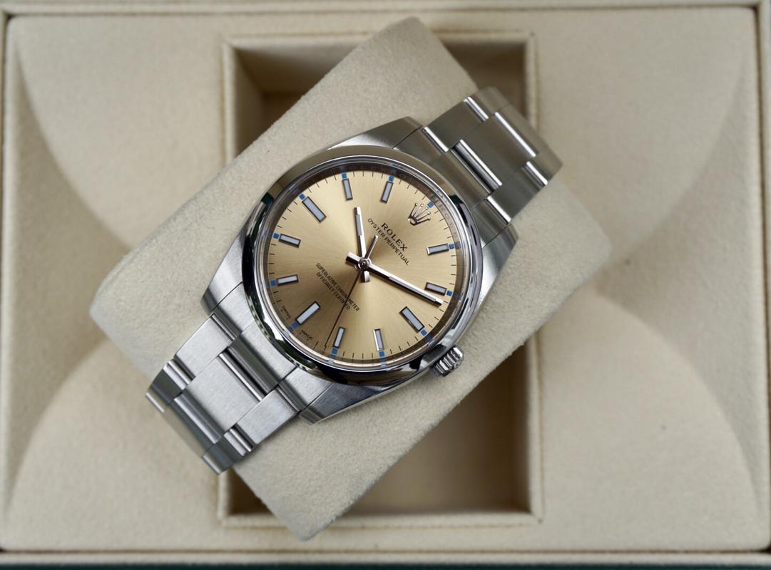 Rolex oyster perpetual online 34mm champagne