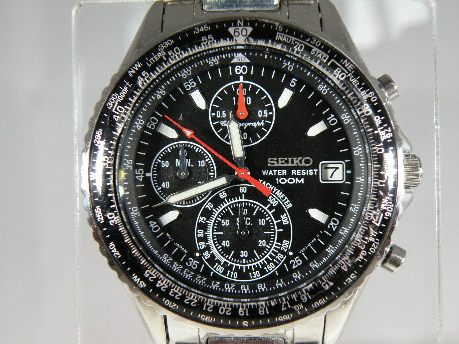 MEN'S SEIKO V657-8120 RARE FLIGHTMASTER CHRONO WATCH - VGC - BOXED