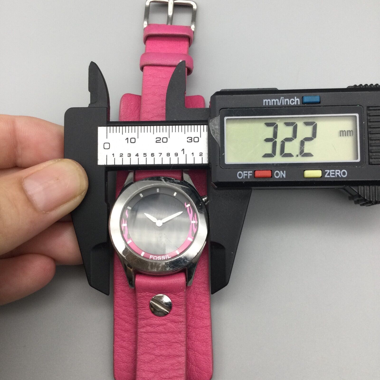 Fossil Big Tic Watch Women Silver Tone Flame Pink Broken For