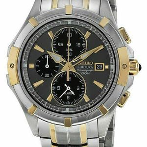 Seiko Coutura Chronograph 100m Black Dial Two Tone Men's Watch SNAE56 SD |  WatchCharts