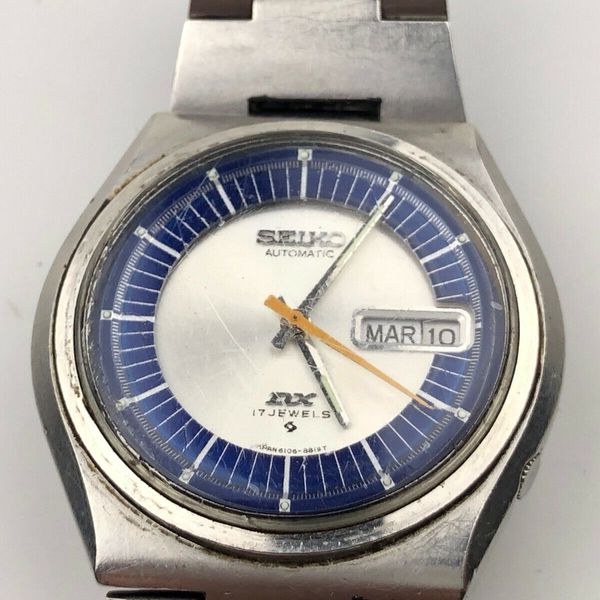 Seiko DX Automatic Vintage MENS Wrist Watch 6106-8629 BLUE SS DAY DATE ...