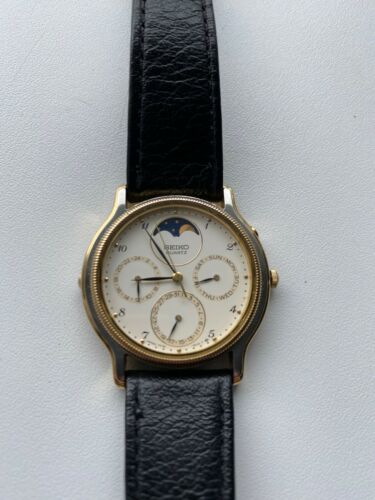 Seiko Triple Calendar Day Date Moonphase gold plated dress watch