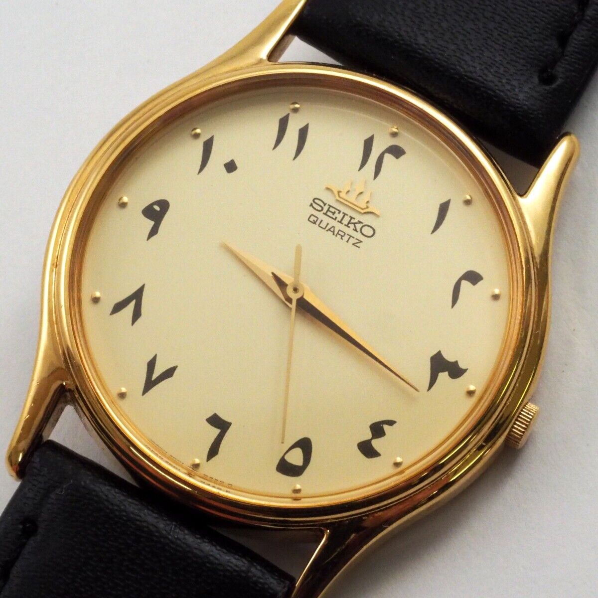 RARE 1981 Vintage SEIKO 32mm Middle East Numerals Gold Black Ref