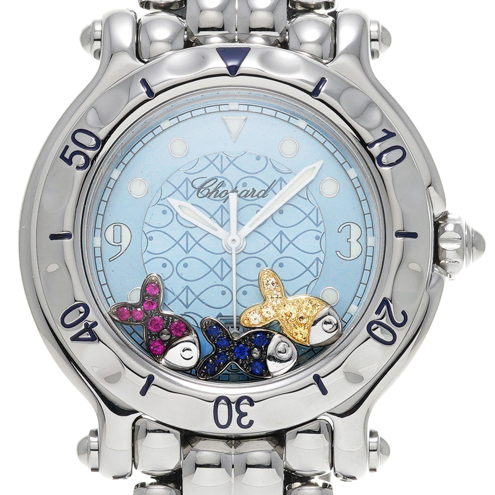 Used Chopard Happy Sport Happy Fish 27 8921 402 Light Blue Ladies