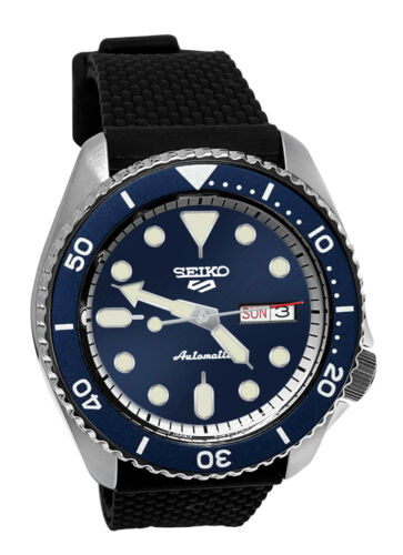 Seiko 5 Sports Automatic SRPD93 Blue Sunray Day Date Dial Black Band ...