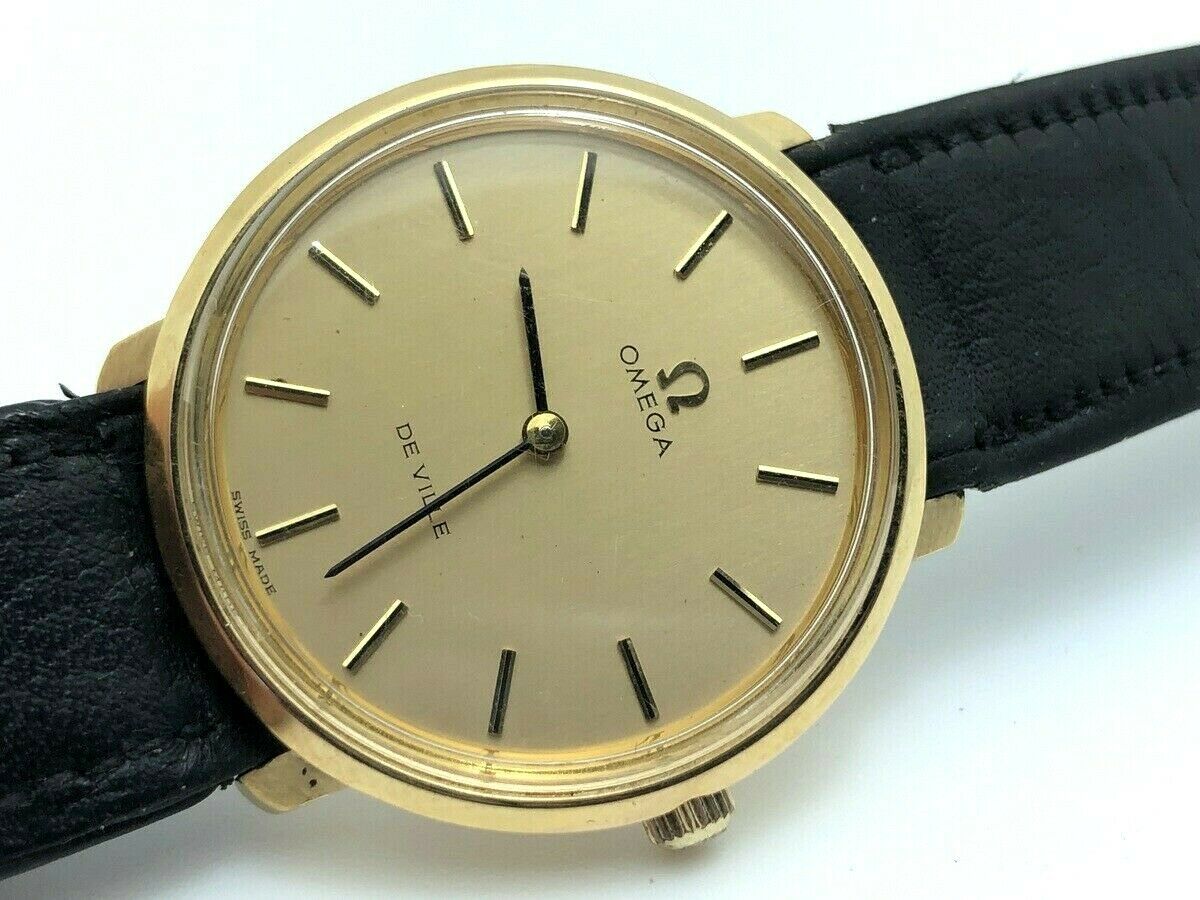 1970's OMEGA DEVILLE MANUAL WIND CLEAN ORIGINAL DIAL TOOL 104 GOLD