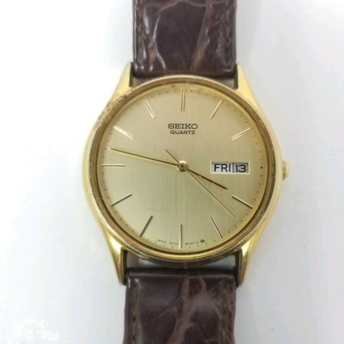 Montre Seiko Quartz Day-Date Ref. 5Y23-6120 - Finition Or Pleine, état Proche Du Neuf, Années 90