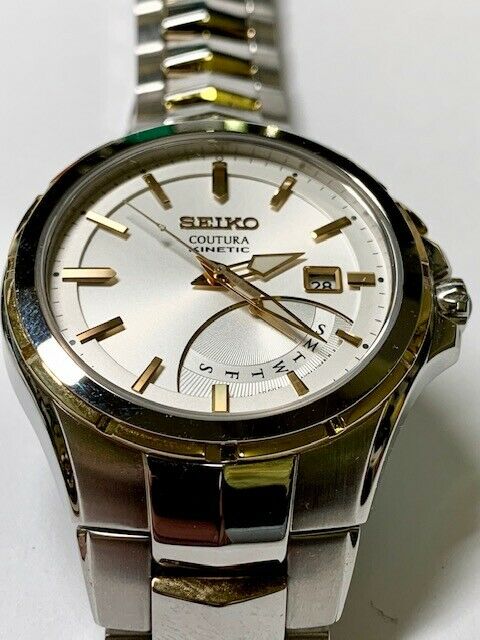 Seiko Kinetic Perpetual Calendar 5M84-0AF0 – Mens Stainless and Gold Tone  Watch | WatchCharts