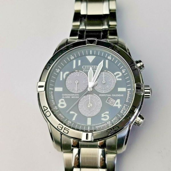 Citizen Eco Drive Mens Perpetual Calendar Chronograph Wrist Watch, E820
