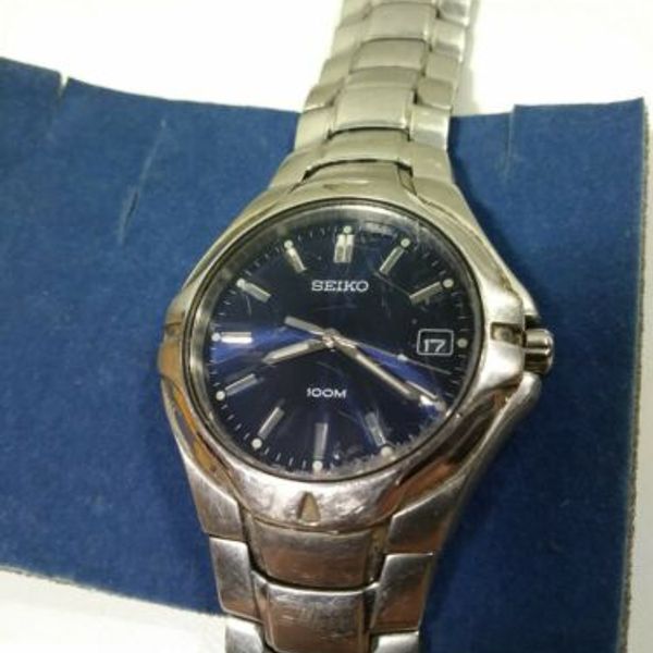 Seiko 100m Stainless Steel Date Watch Quartz 7n42-7c00 Metallic Blue ...