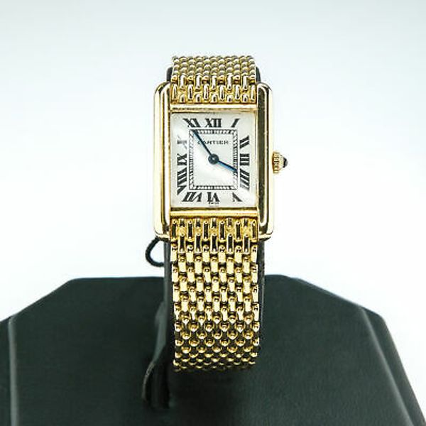 Camilla Dietz Bergeron Cartier Large Tank Watch in 18k Yellow Gold with Gold  Mesh Band in Metallic