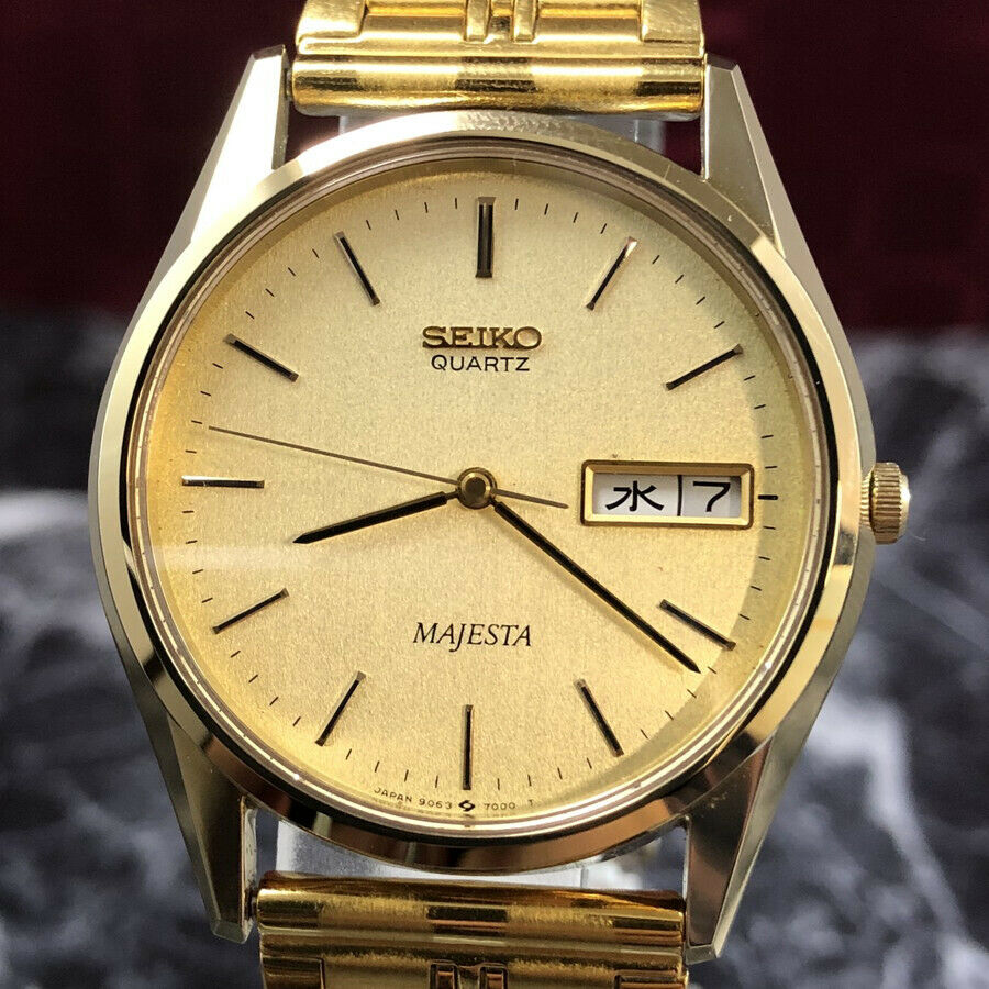 SEIKO MAJESTA 9063-7000 Quartz Gold Dial KANJI Day Men's Watch