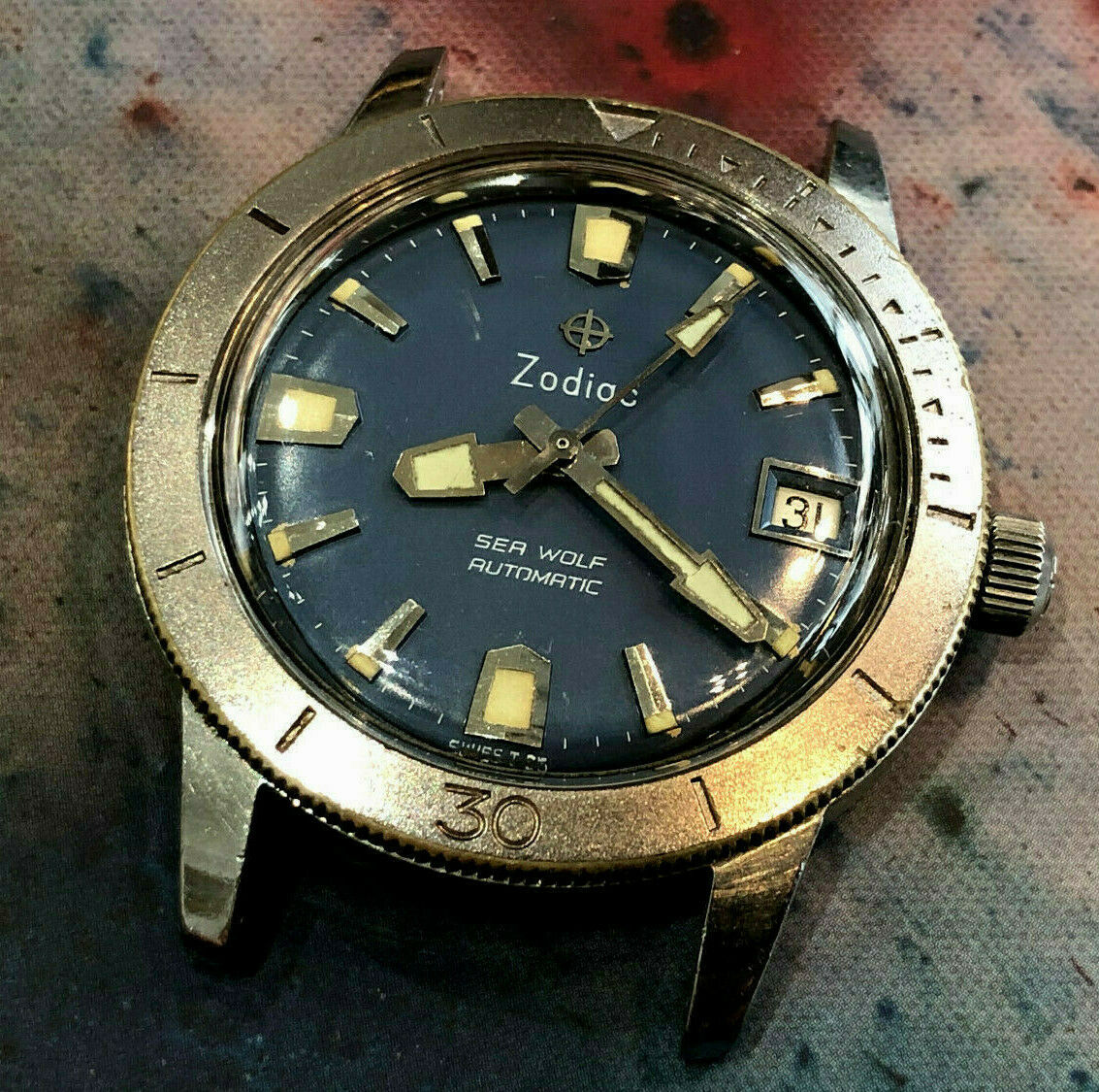 Vintage Zodiac Seawolf men s wristwatch blue caliber 70 72 dial