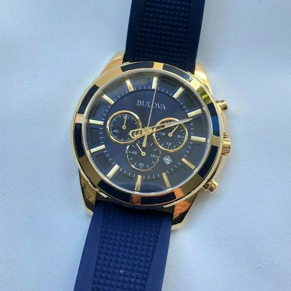 Bulova Men's Blue Chronograph Silicone Strap 97B193 Watch | WatchCharts