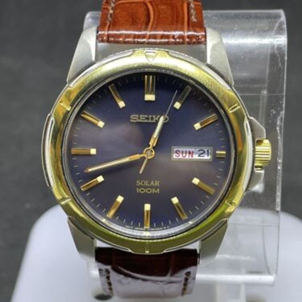 Seiko SNE102 Stainless Steel Solar Leather Strap Men's Watch #9 ...