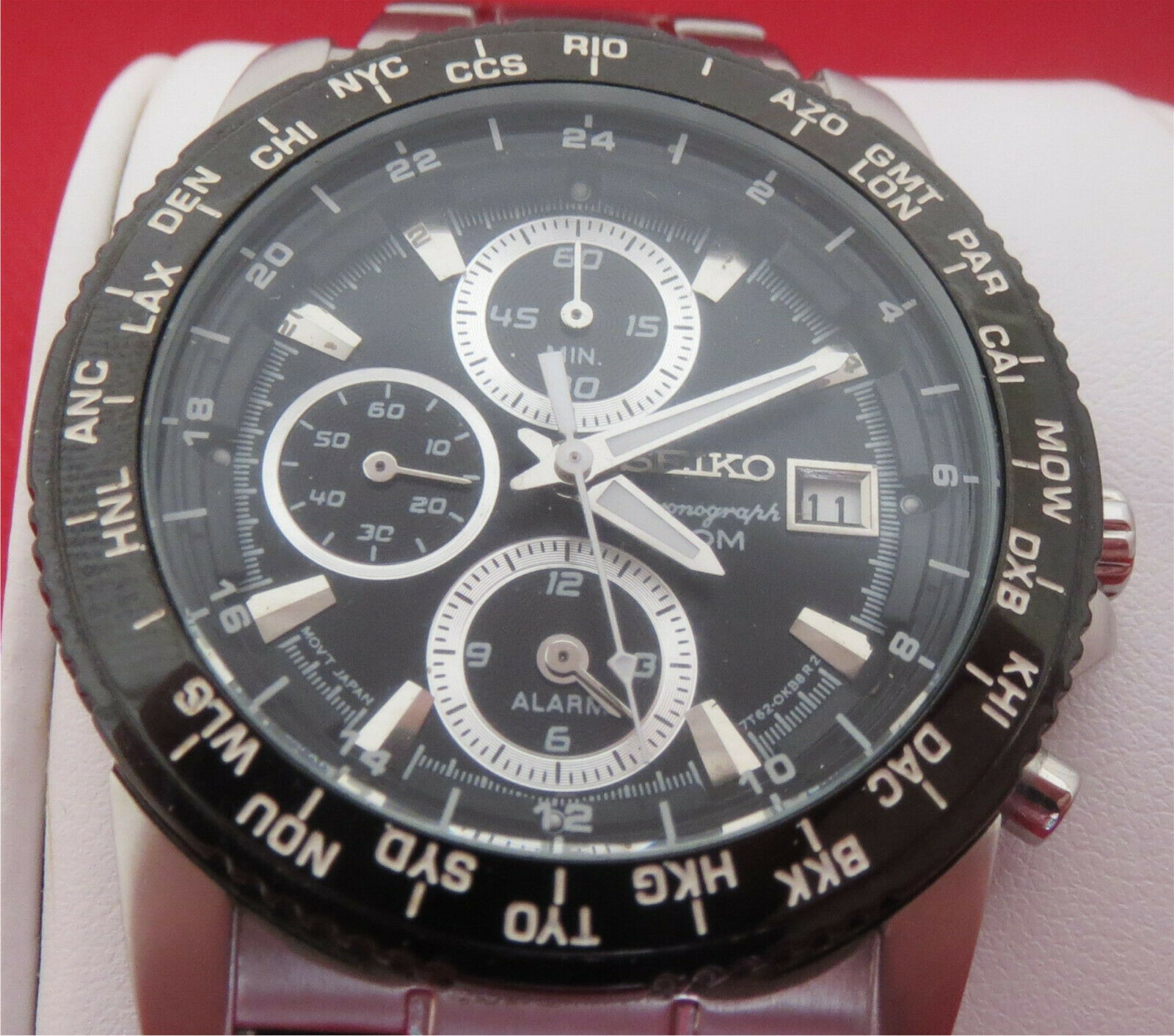 SEIKO 7T62-OGVO 1/5 ALARM CHRONOGRAPH WRISTWATCH JAPAN 100% FOR