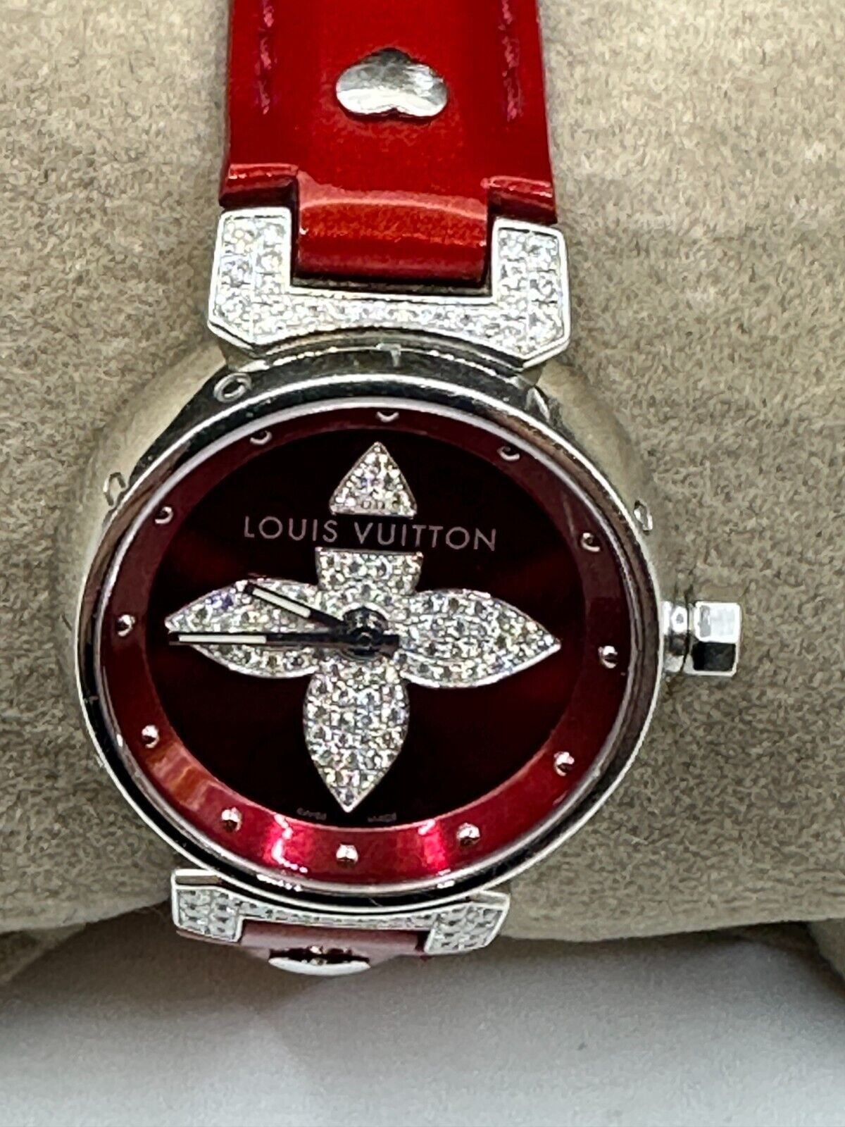 Louis Vuitton Tambour Forever Women's Quartz Watch Red Polished  Leather 28mm