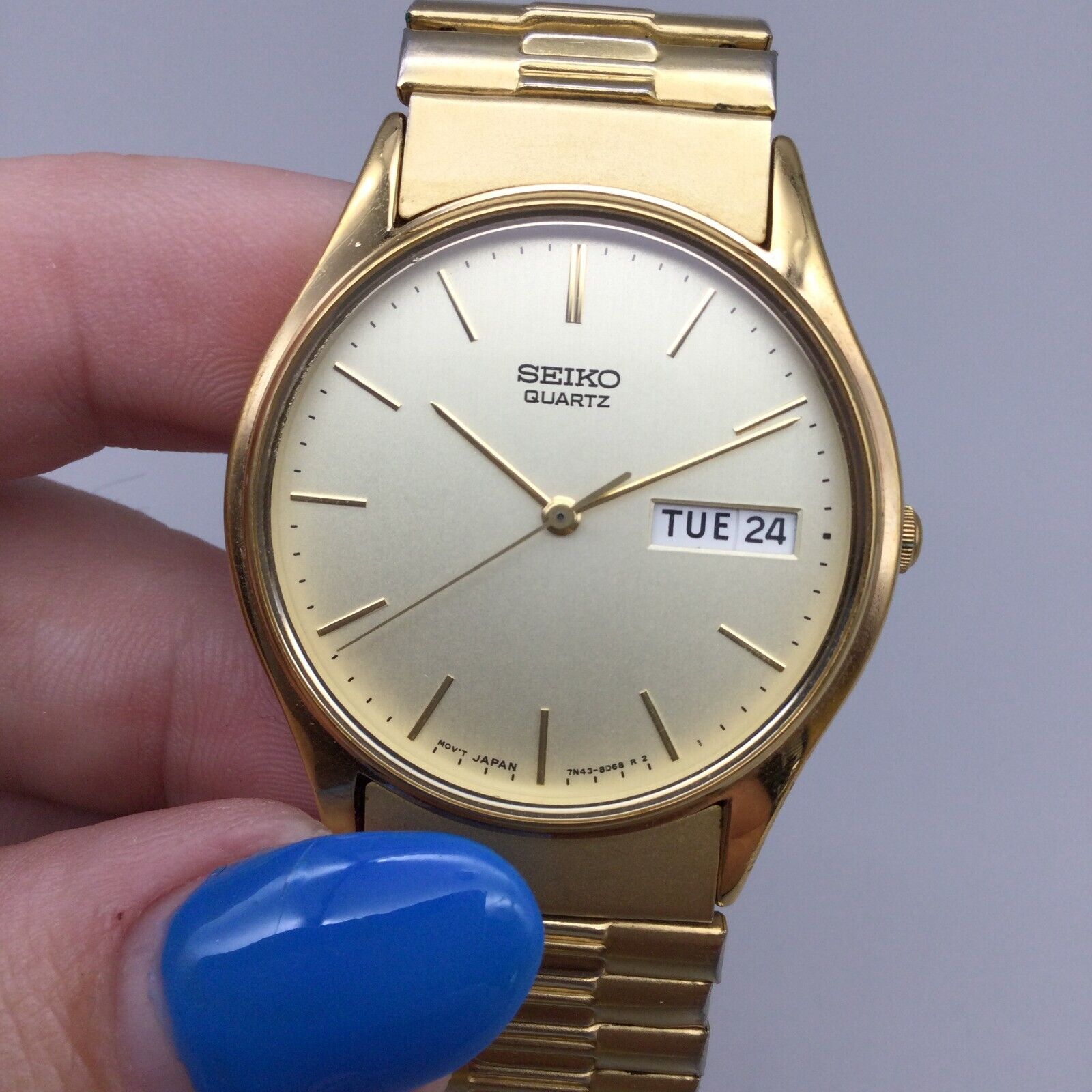 Vintage Seiko Watch Men 34mm Gold Tone Day Date 7N43 8A89 New