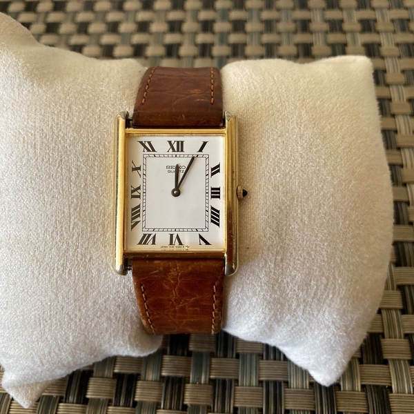 Vintage SEIKO Tank 7430-5209 Men's 25 mm Quartz Watch Gold Leather