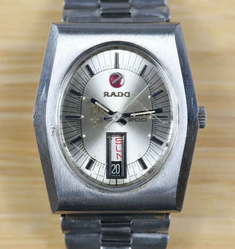 Vtg RADO Trident 200 Automatic Stainless Steel Day Date Men Watch
