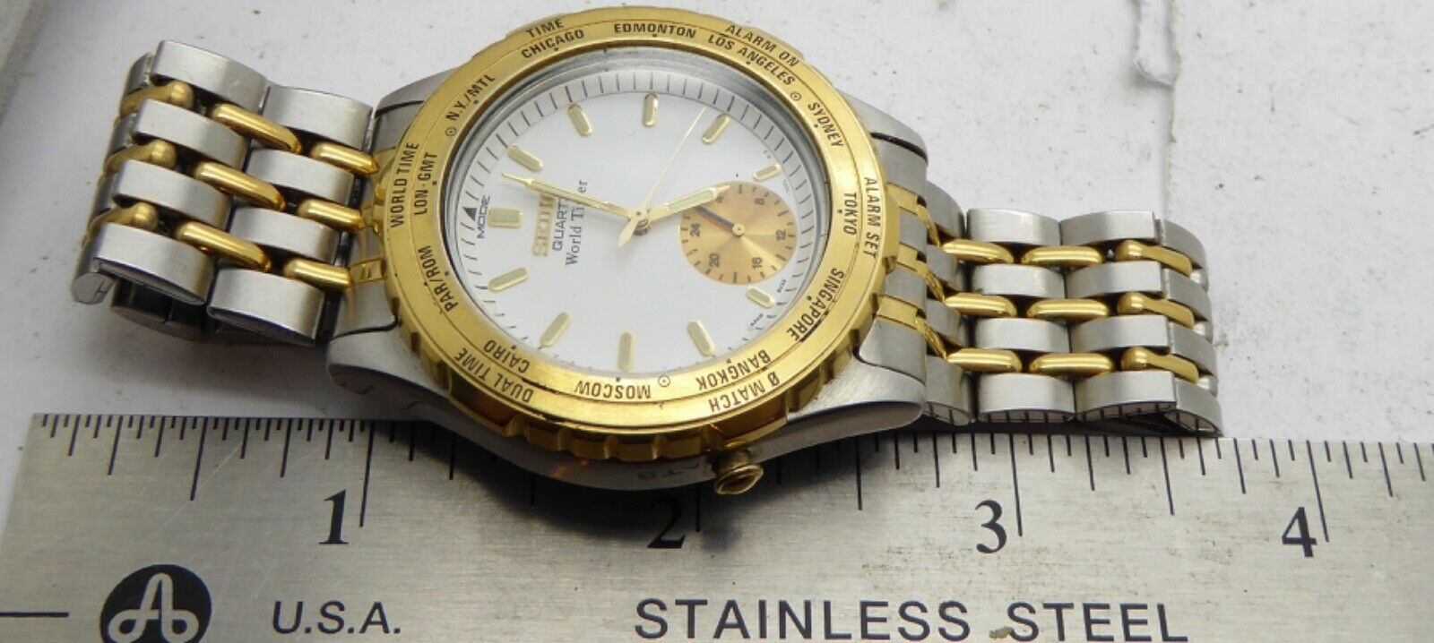 Vintage Rare Seiko World Timer 8v22 7000 Two Tone Watch WatchCharts