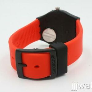 New Swiss Swatch Originals Red Grin Silicone Day Date Watch 34mm 