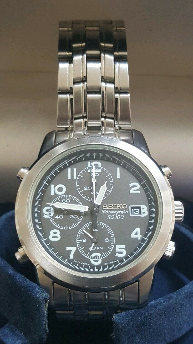 Vintage Seiko SDWB61P1 SQ100 7T32 7E10 Military Style Chronograph