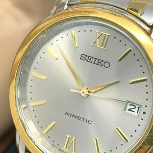 Seiko Men's Watch Kinetic Two Tone Gray Dial 5M62-0B20 FOR REPAIR PARTS  USED | WatchCharts