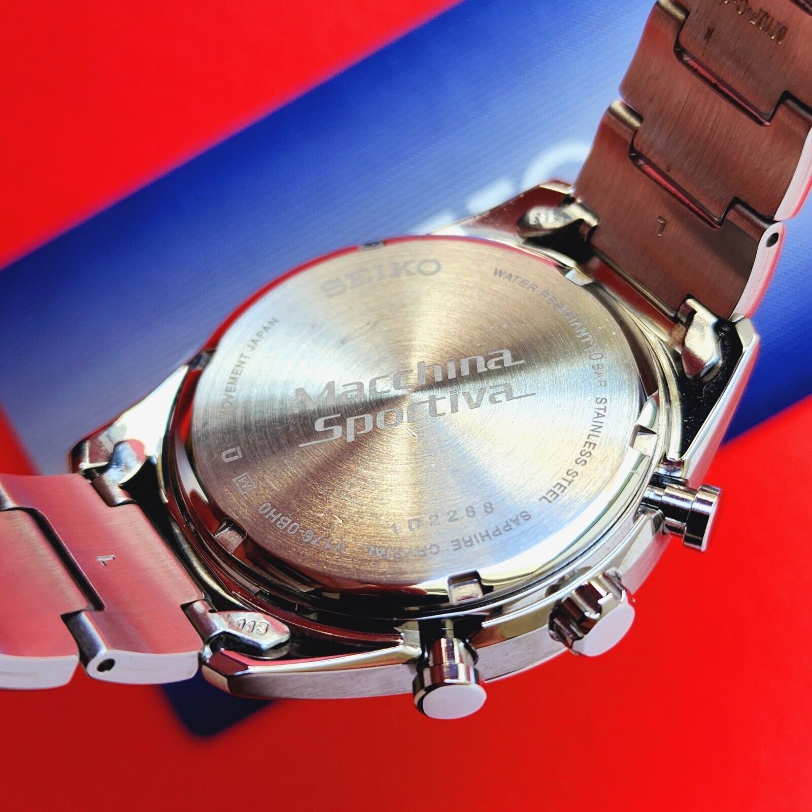 Seiko Chronograph Watch Rare Blue Solar Dial Bracelet V176-0BH0