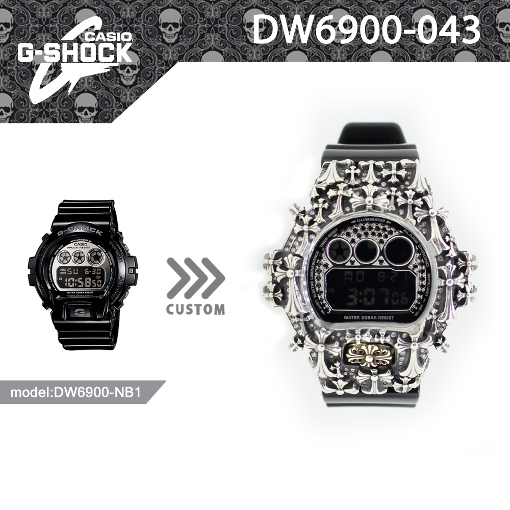 G SHOCK CUSTOM G SHOCK custom watch DW 6900 DW6900NB 1 cross CH Cemetery SBT silver 925 black custom bezel CROWNCROWN DW6900 043 WatchCharts Marketplace