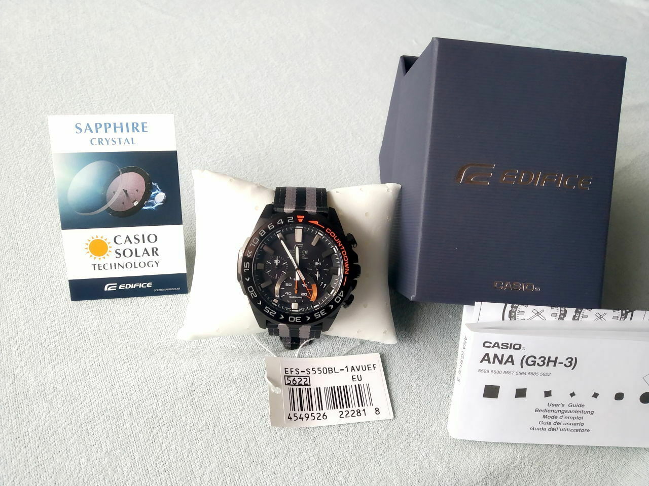 Sportlicher Casio Edifice Chronograph Solar Saphir Schwarz OVP EFS